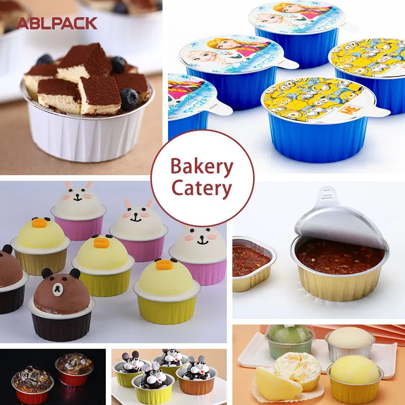 smooth wall catering container cake mold tray plate ABLPACK aluminum foil baking cup fast food package sealer making machine
