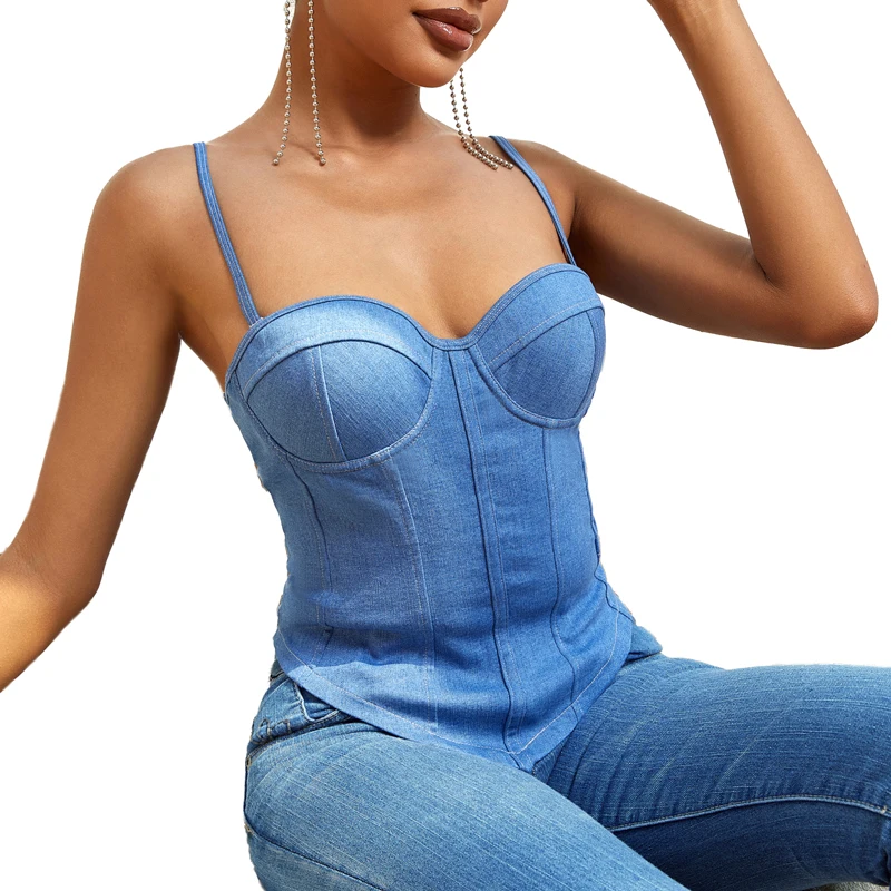 2023 Spring Summer Denim Bra Top Underwire Bra for Women Perfect Bodyline Denim Fashion Shapers