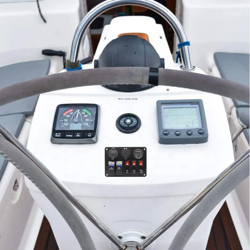 2 Gang Rocker Switch Panel with 3.1A USB Charger Voltmeter 12V-24V DC Rocker Switch 15A circuit breaker button switch