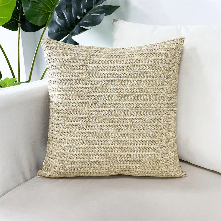 Farmhouse Use Straw Plaited Article Woven Boho Cushion Cover High Grade Handmade Pillow Cover Velvet Back Fabric