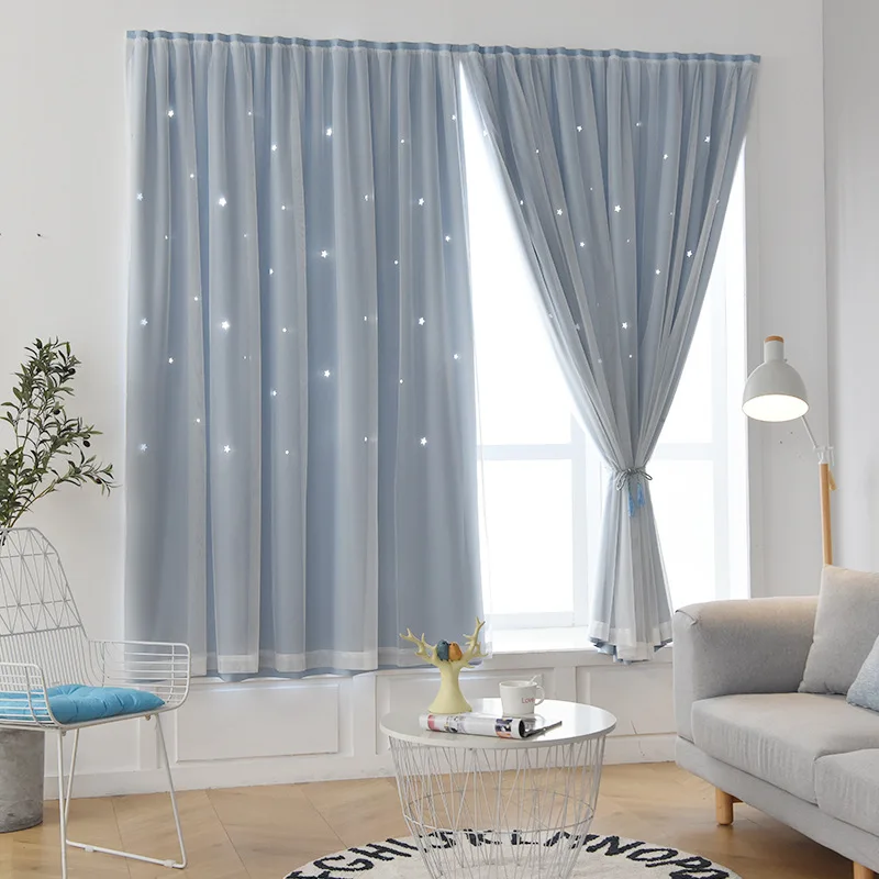 Sunny Textile No Punching Hollow Star Highly Blackout Curtain