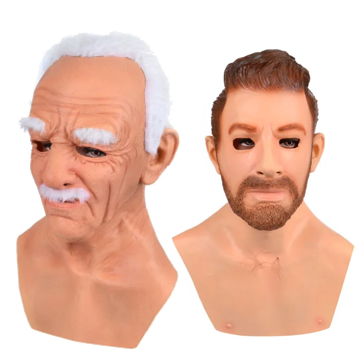 High Quality Halloween Face Dress Up Latex White Hair Headgear Adult Horror Head Mask