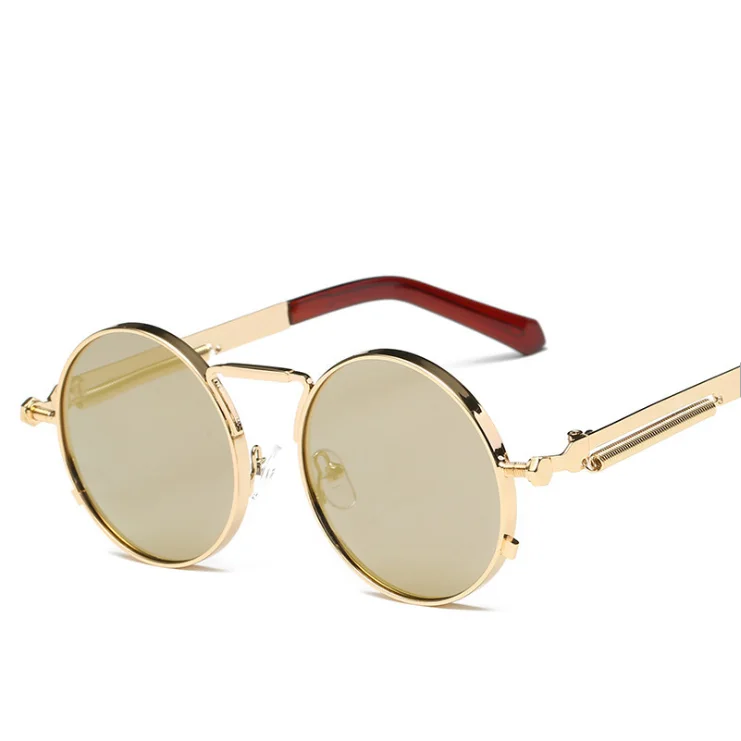 Wholesale Round Steampunk Men Women Coating Mirrored Vintage colorful Lenses Sunglasses