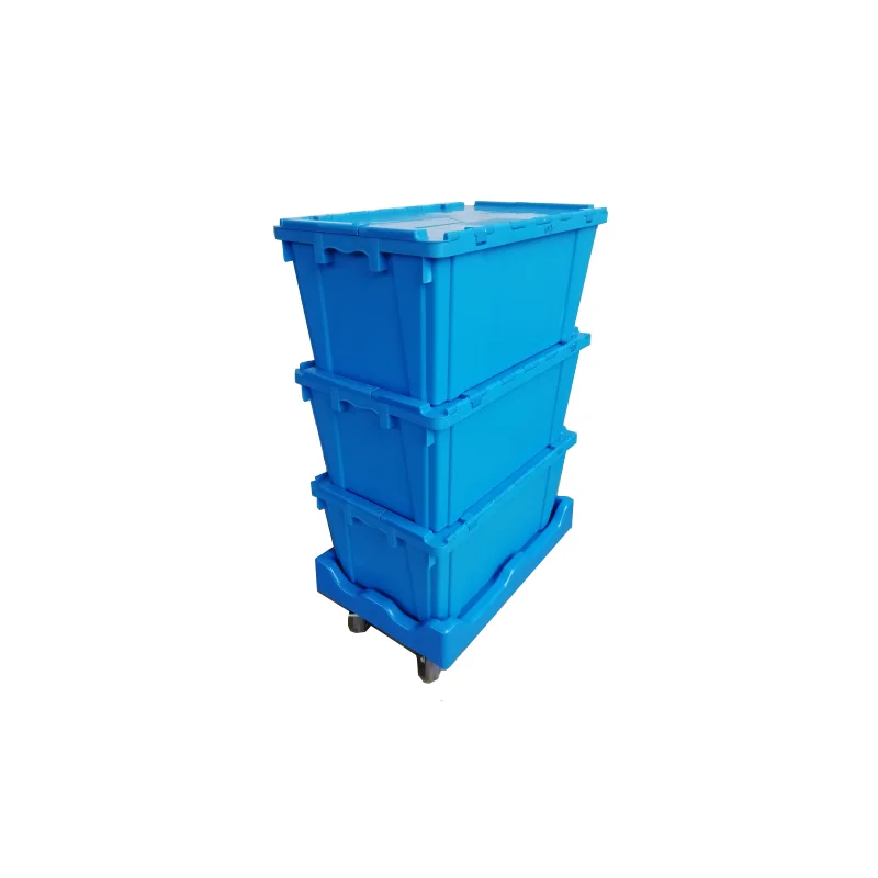 Custom PP plastic transport Storage Moving attached lid vegetable fruit tote box