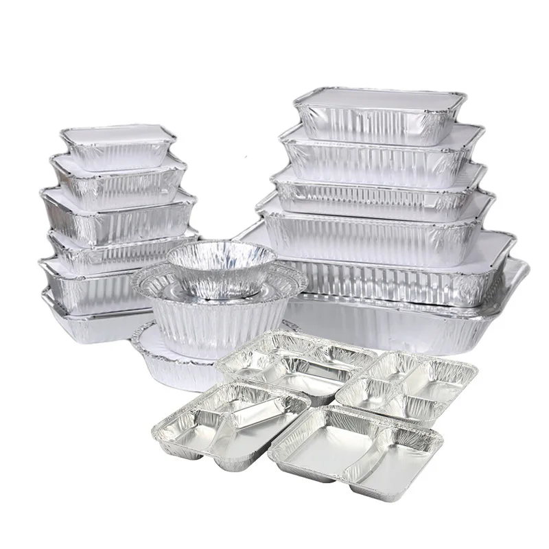 hot sale disposable aluminum foil container for fast food, aluminum foil tray baking trays pans, food storage container with lid