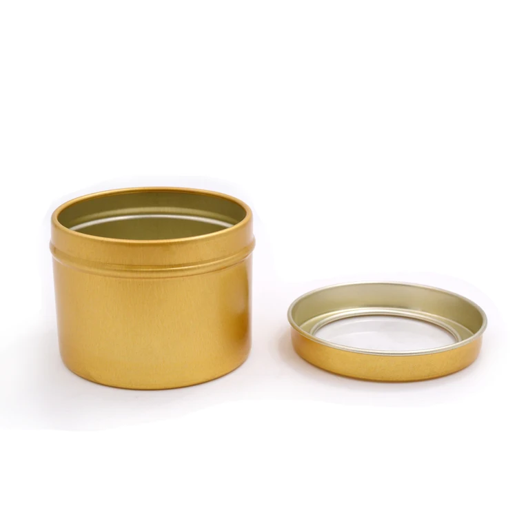 Food grade 100ml airtight metal tea container Gold color screw top round tea tin can with PVC window aluminum jar