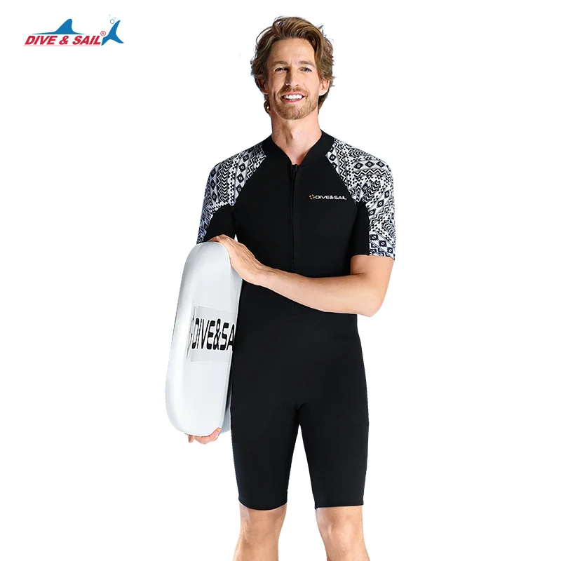 DIVE&SAIL 3mm neoprene full body front zipper soft freediving diving short sleeve wetsuits for swimming