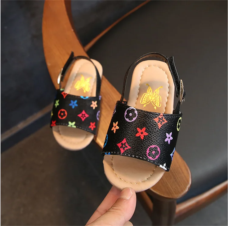 
2021Summer Korean fashion kids flat pu leather sandals 
