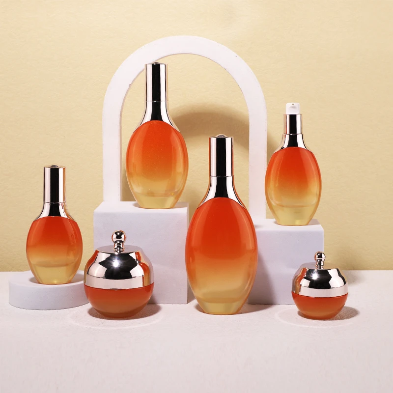 Customize  30 40 50 100 120 ml skin care facial glass bottle cosmetic bottle with electroplate lotion pump for serum