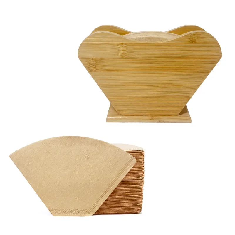 coffee paper storage container dispenser rack shelf bamboo wood coffee filter paper holder rack