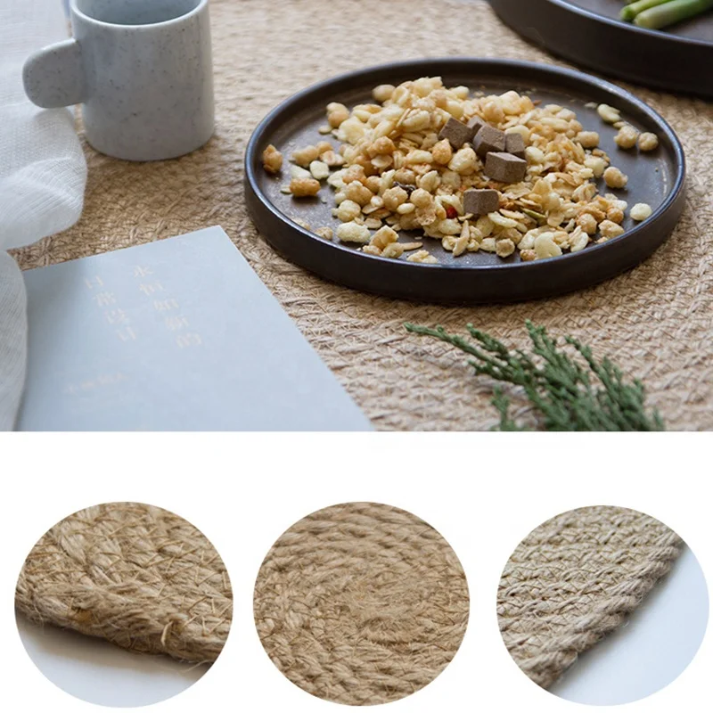 
Linen Straw Round Thick Home Kitchen Table Anti-Scalding Insulation Pad 