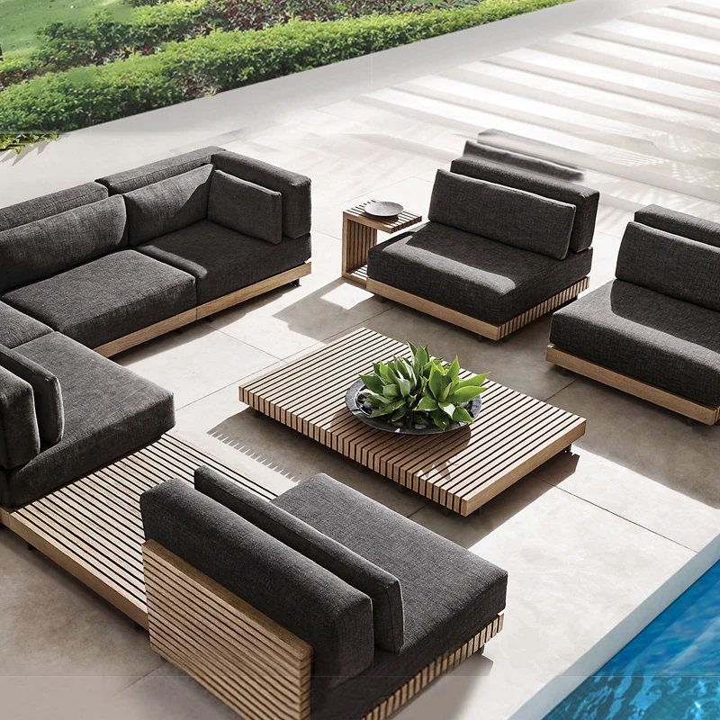 hotsale all weather waterproof solid teak wood sectional outdoor conversation set
