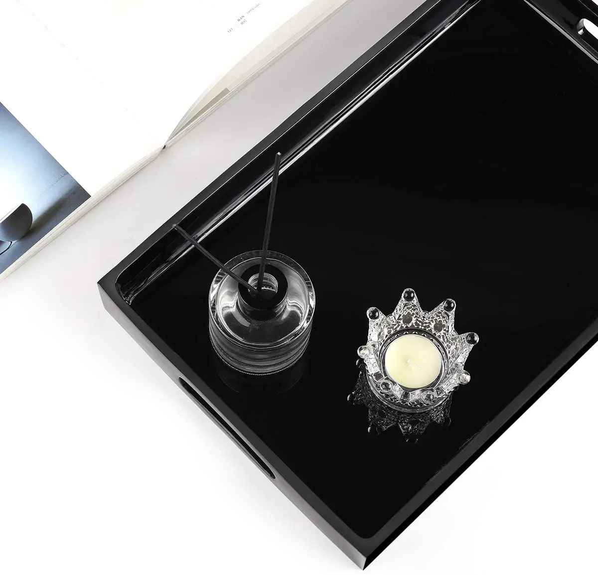 Лоток для туалетного столика Luxspire с ручками, стойка для ванной комнаты, кухни, полимерный глянцевый резервуар для туалета