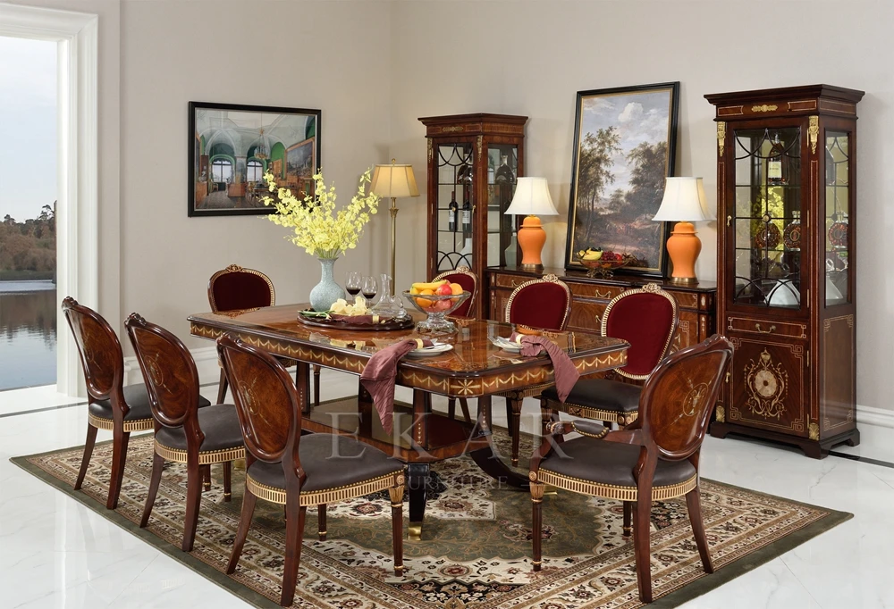 Antique solid wood carved round furniture kitchen dining table