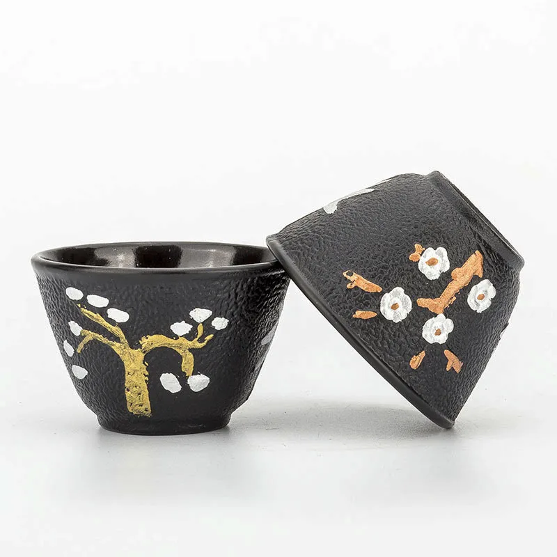 60/120ml Mini Vintage Home Outdoor Japanese Kung Fu Cast Iron Tea Cup and Saucer Set Teacup/Black Hobnai