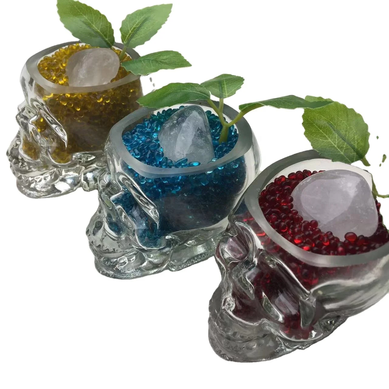 Wholesale glass skulls bottle with crushed stone decorationrolling stones bottle  crystal stone price