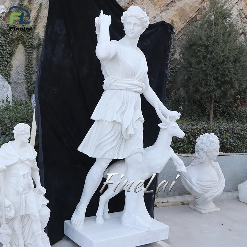 outdoor garden decoration sculpture famous Life Size white greek goddess diana marble artemis statue with dog statue for sale