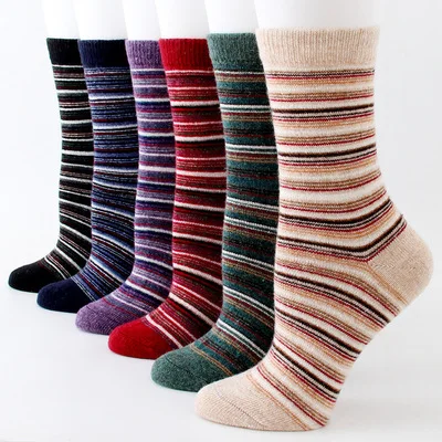 Wholesale winter thick warm soft cozy stripe winter sock for women winter wool socks for ladies