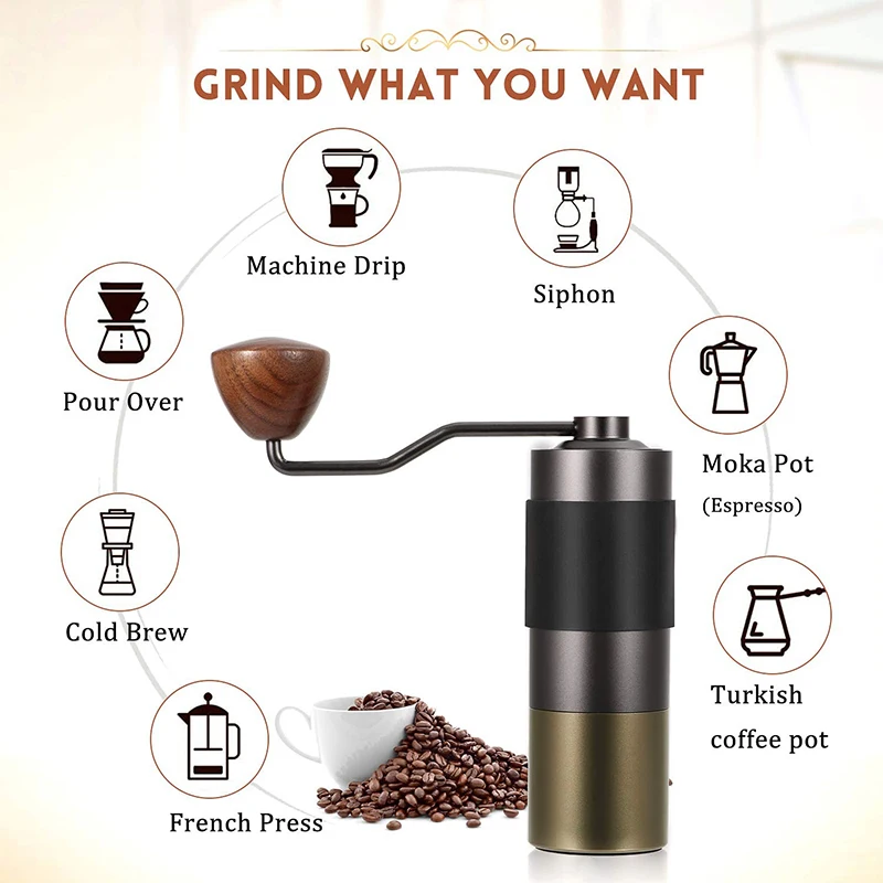 Kingze Stainless Steel Burr Coffee Mills Adjustable Coarseness Espresso Manual Coffee Grinder
