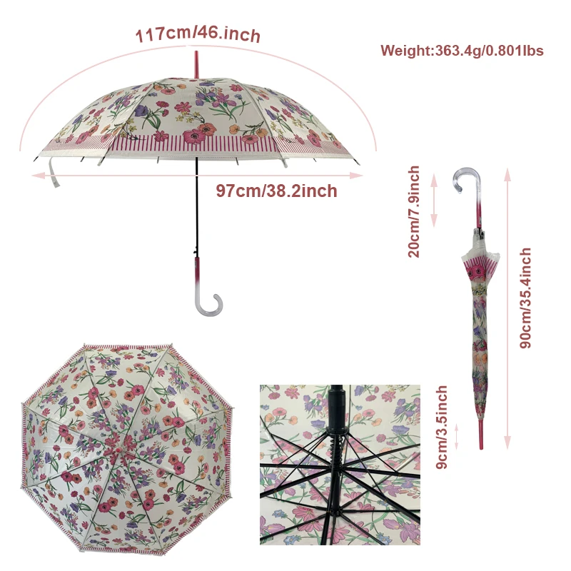 Japan and Korea translucent dome shaped flower printed umbrella semi-automatic  umbrella