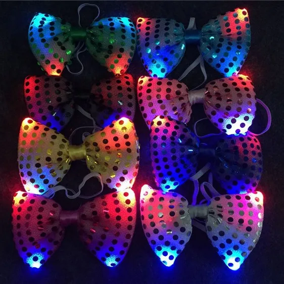 Cheap Party Supply Props Colorful Led Flashing Bow Ties Sequin Led Neck Tie Wholesale