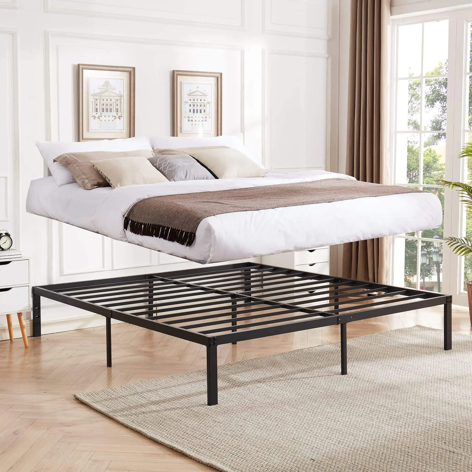 14 Inch Full Bed Frame Sturdy Platform Heavy Duty Full Size Bed Frame Easy Assembly Strong Bearing Single Bed