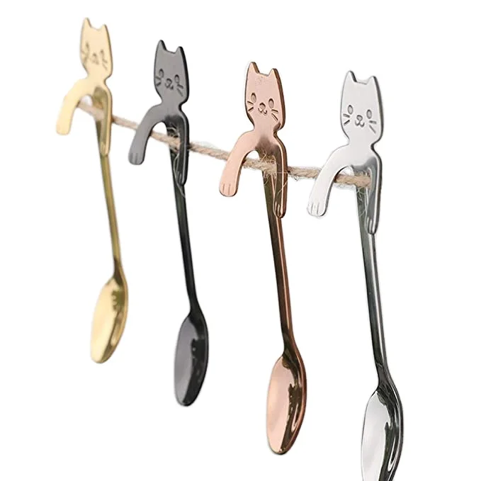 Wholesale Cat Spoon Small Tea Coffee Stirring Spoons Stainless Steel Gold Mini Spoon