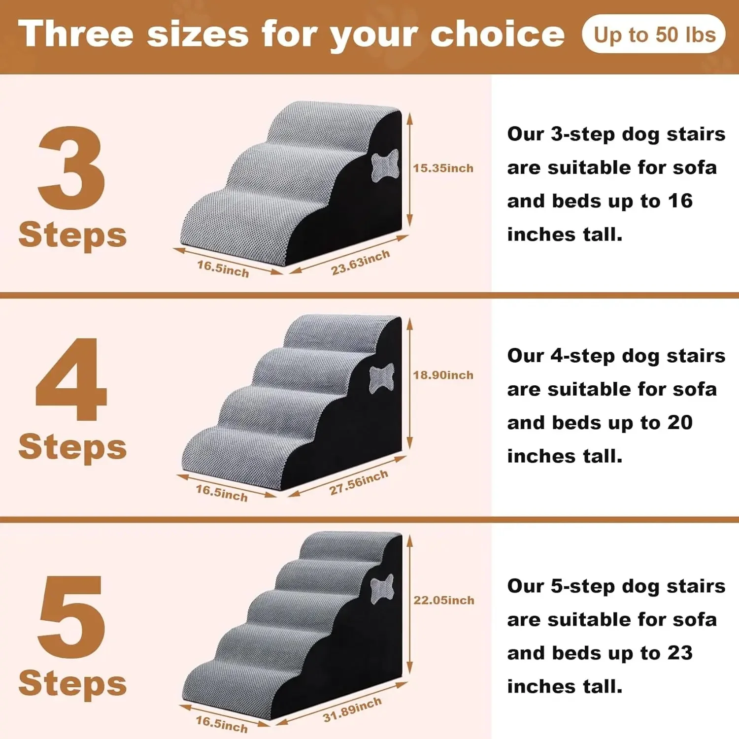 Pet Cat Dog Stairs Dog Ramp for Bed Foldable Pet Stairs with Non-slip