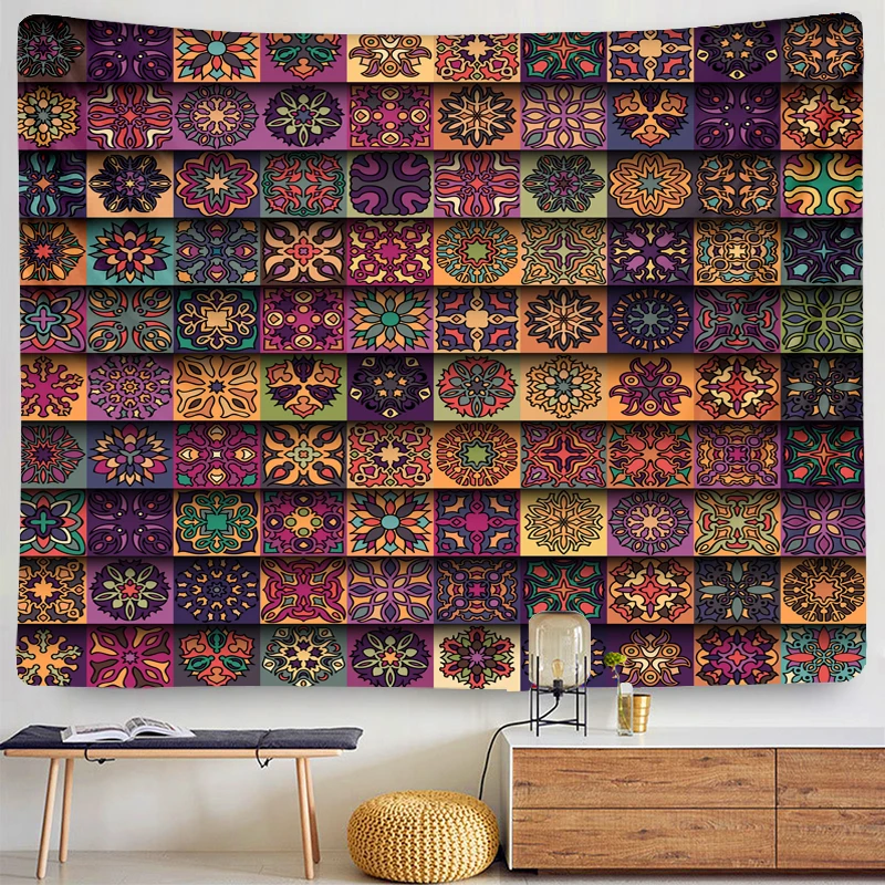 Colorful Psychedelic Indian Mandala Tapestry Wall Hanging Bohemian Tarot Card Witchcraft Yoga Mat Home Bedspread