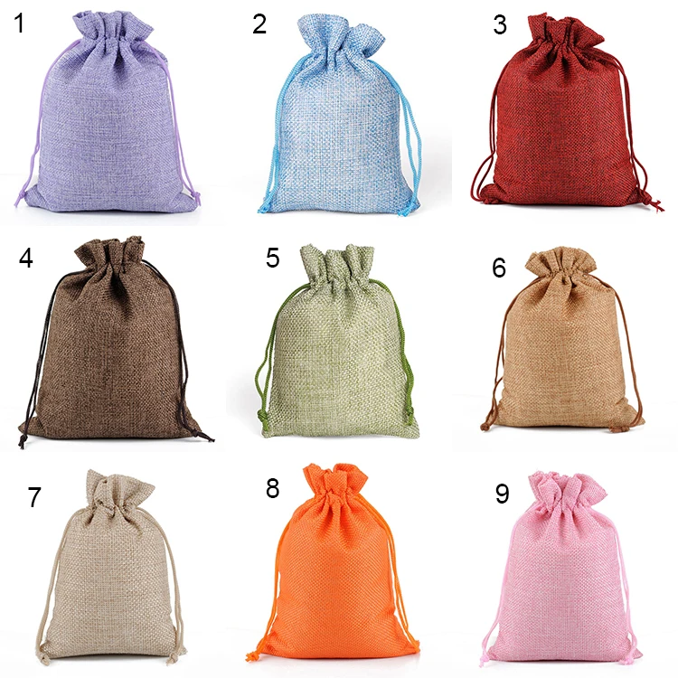 Large stock different size jewelry favor pouches small jute bag cute mixed colors burlap bags with drawstring