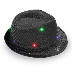 Wholesale Christmas Light Up Sequin Cowboy Party Hat Flashing Dress Dance Party LED Hat