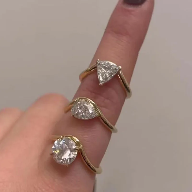 Adjustable pearls open rings waterproof minimalist fine jewelry thin twist V ring band CNC micro pave cz diamond crystal ring