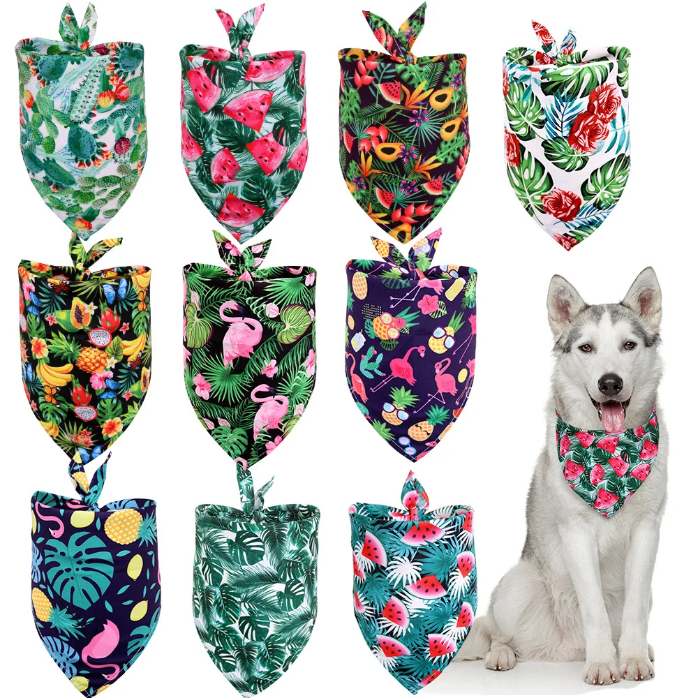 Wholesale Pet Bandana Tropical Style Printed Triangle Dog Bandana Scarf for Small Medium Large Sized Dogs