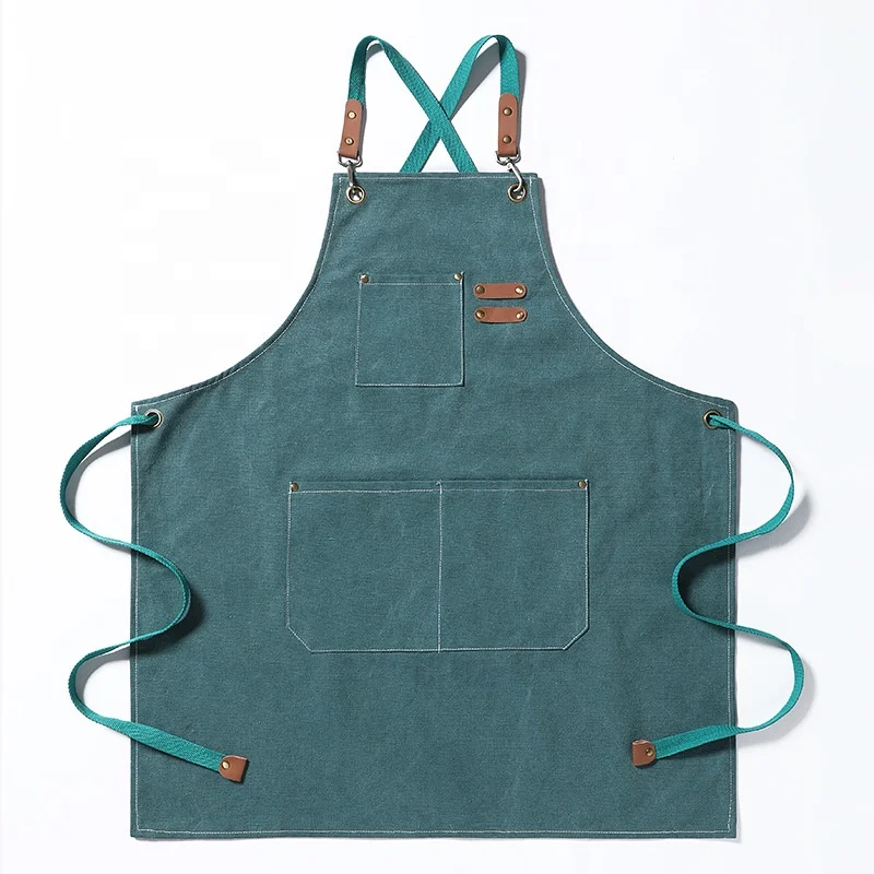 FYD High Quality Grill Restaurant Bar Shop Cafes Beauty Nails Studios Uniform Chef Apron Kitchen Canvas Aprons With Pocket