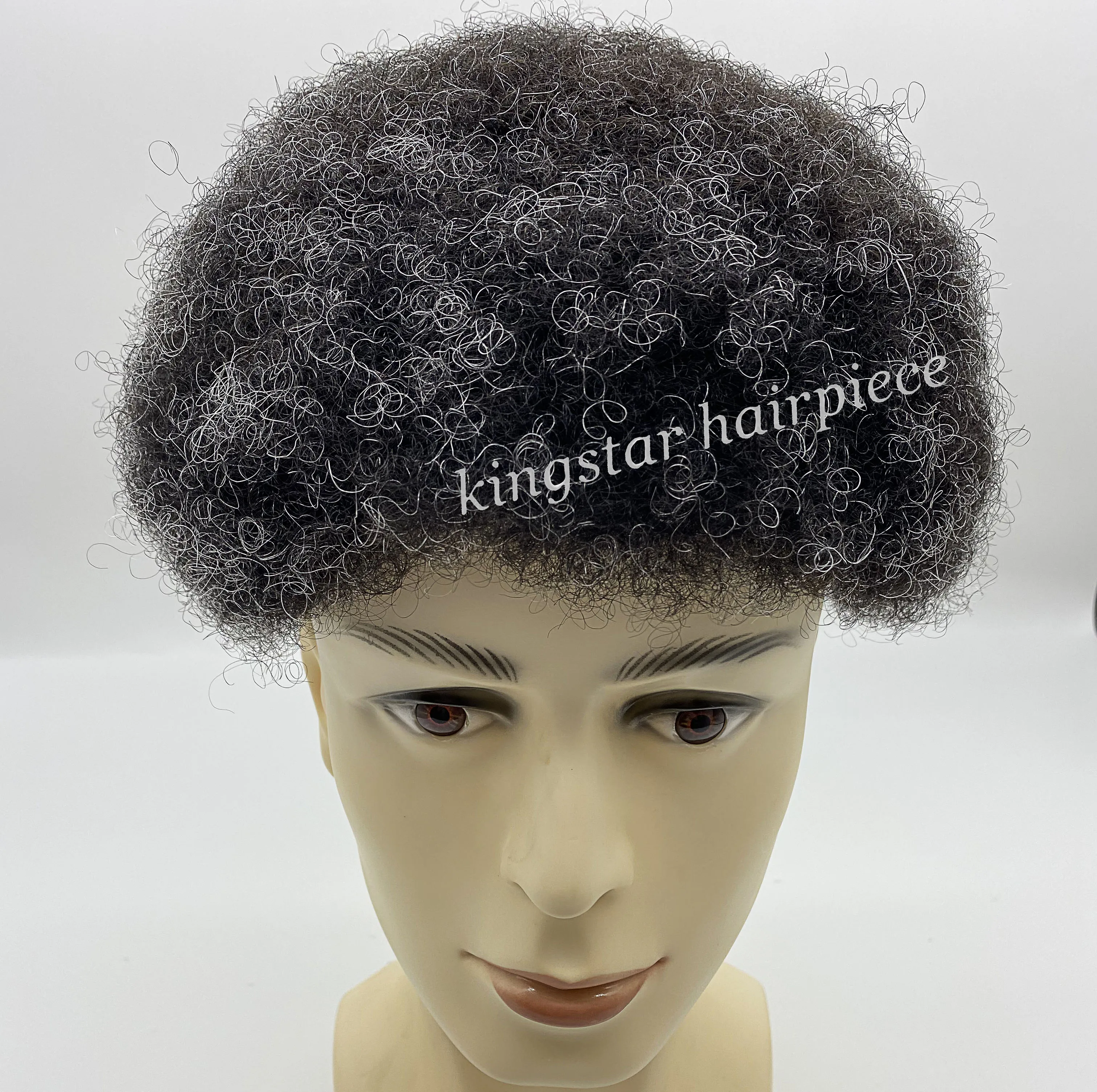 Afro toupee Full Lace Hair Wigs For Men Afro Black men Hair Toupee For Men 8x10Inch with grey hair