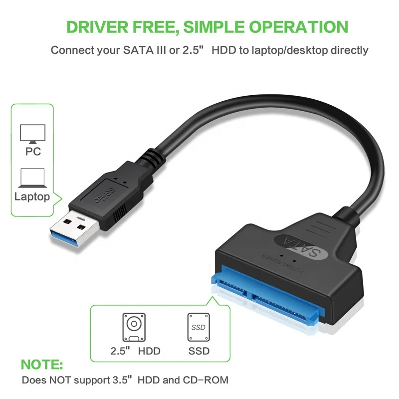USB 3.0 SATA Hard Drive Adapter Cable, SATA to USB Adapter Cable for 2.5 inch SSD & HDD, Support UASP