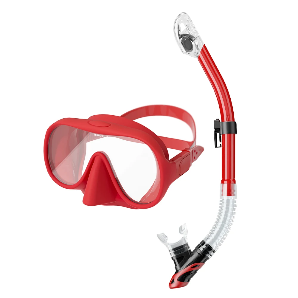 Factory outlet chain quality certification swimming rimless face mask anti-fog goggles  and PVC Silicone snorkel diving mask Set