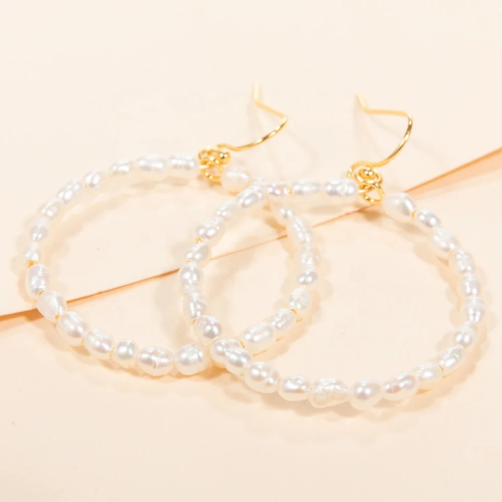 Oyster 18k real gold plated round shape big size fresh water pearl dangle earrings for women jewelry