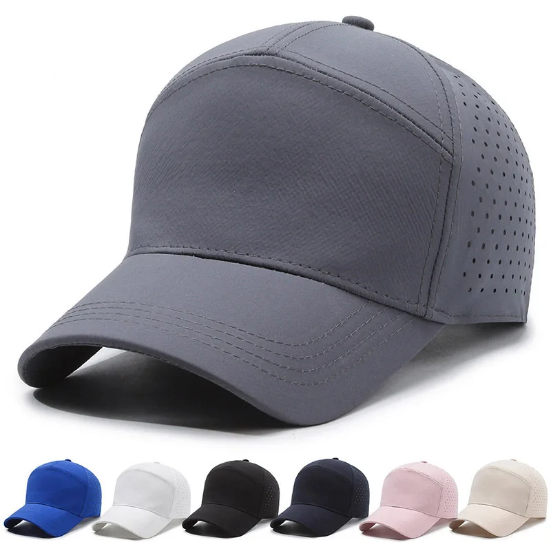 Custom Embroidery Logo Design 7 Panel Laser Perforated Breathable Adjustable Size Strapback Waterproof Unisex Hat Trucker Cap