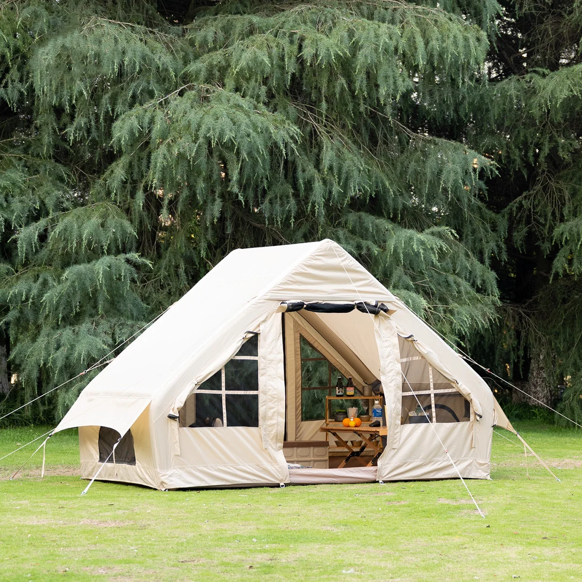 Glamping Luxury Family Camping Waterproof Large Air Pole Canvas Wall Inflatable Tent