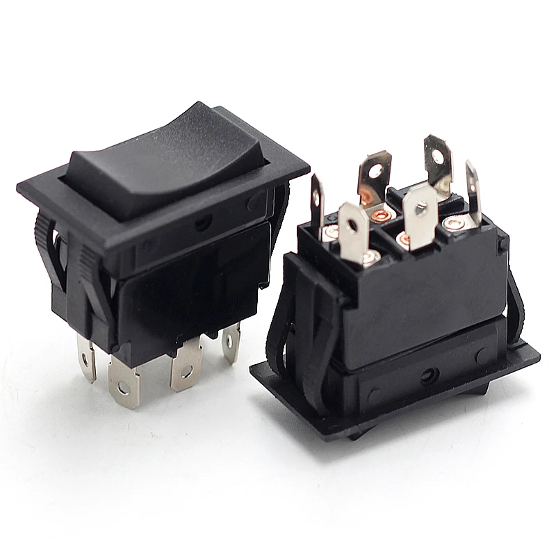15A 250VAC KCD2 On Off On Auto Switch Car Electric IP40 Plastic Black Snap 3 position 230V 6 pin Rocker Switch 44mmX 25mm