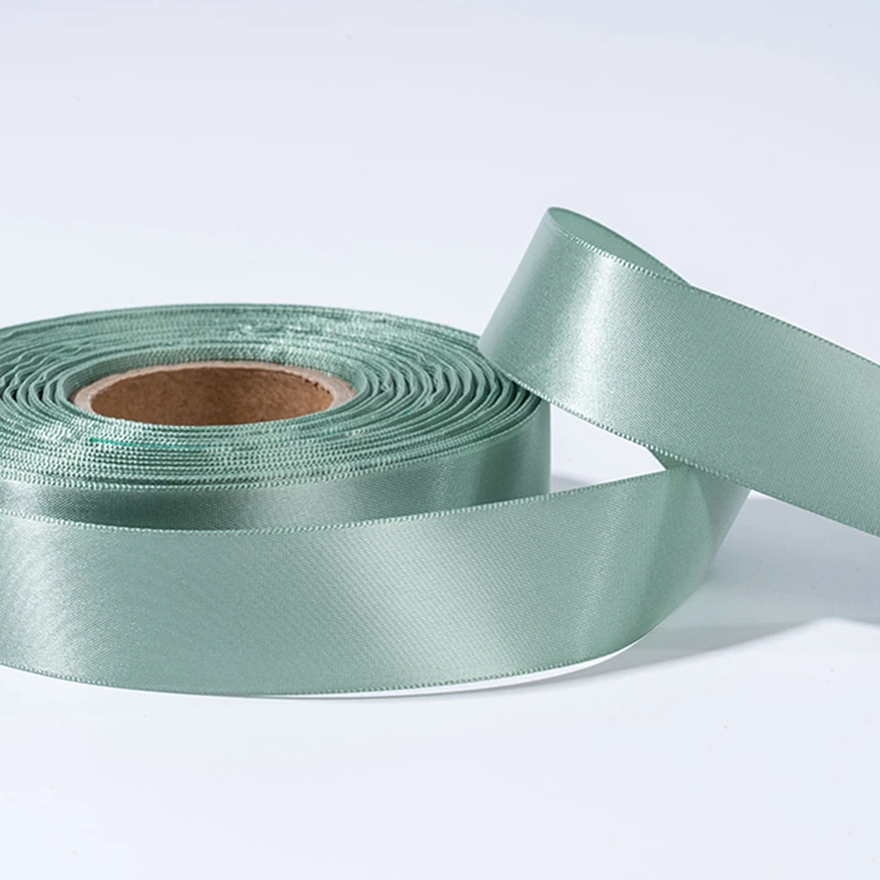 Wholesale Eco-friendly Green Recycled Polyester ribbon Single-sided Satin Ribbon Sold by 1 Roll per 100 Yards
