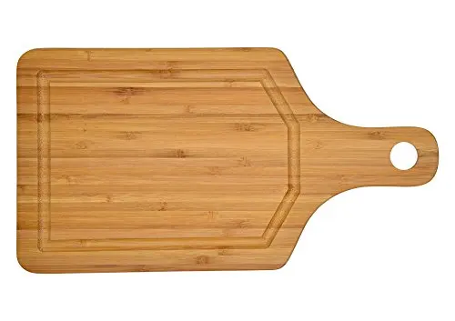 Bamboo Cutting Boards for Kitchen, (Set of 4) Wood Chopping Board Set with Holder Pizza Peel Paddle with Handle for Kitchen