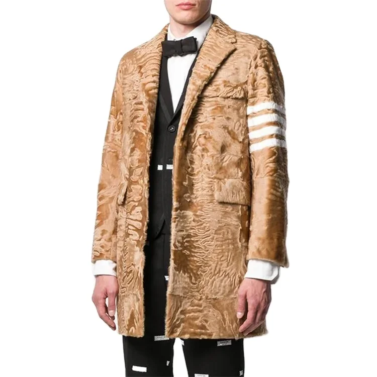 OEM custom a four-striped fur embroidered fashion faux fur over winter coat for men