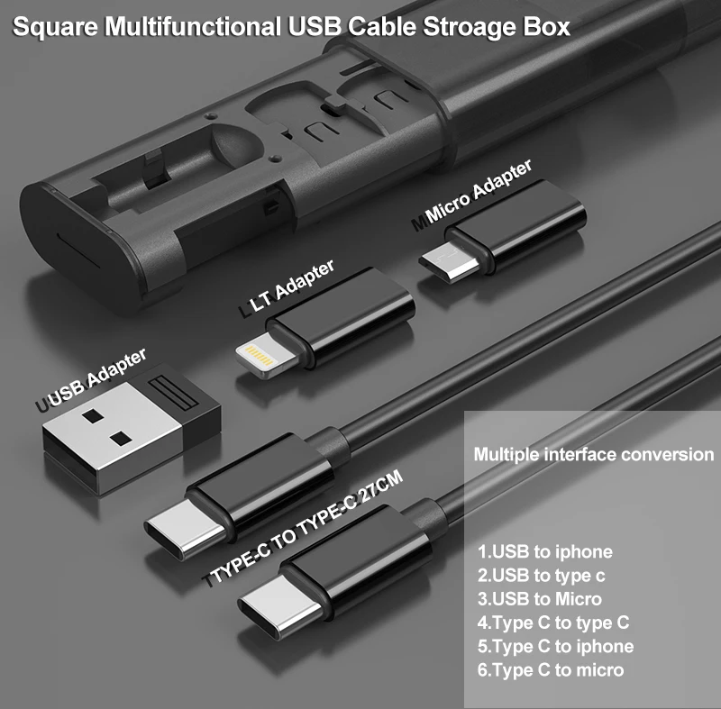 Multifunction USB Micro LT Adapter SD Card Store Type-C Plug Storage Case for Travel Cell Phone Pad Charging PC Computer Data