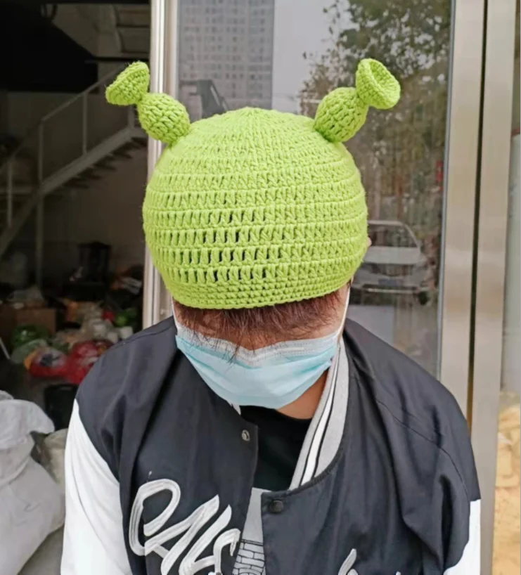 New hot selling  hand-knitted adult green Monster shrek color  cheap  Beanie  hat