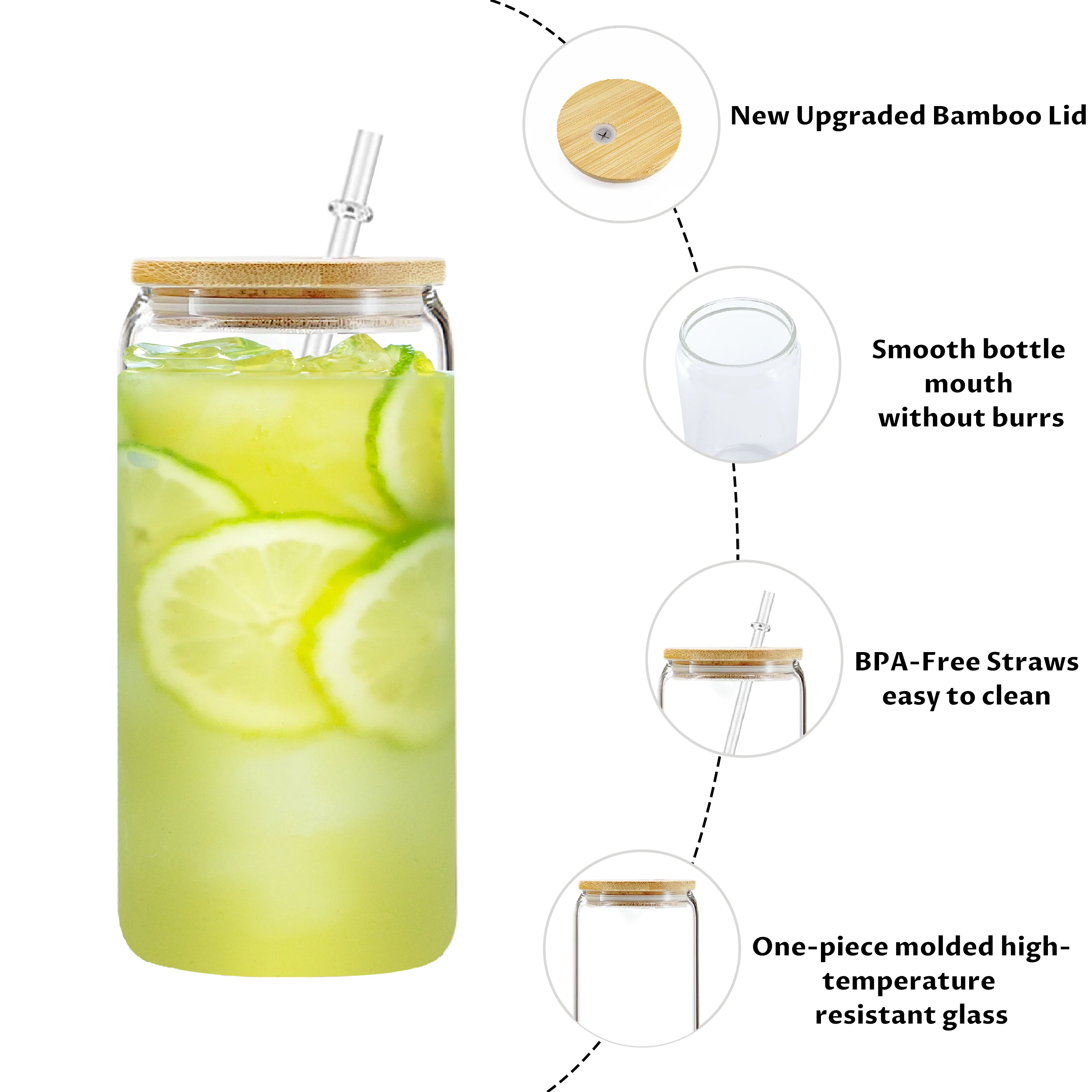 Factory wholesale 16 oz 16oz Clear Frosted Sublimation Blanks Glass Can Shaped Beer Glass tumbler with bamboo lid and straw