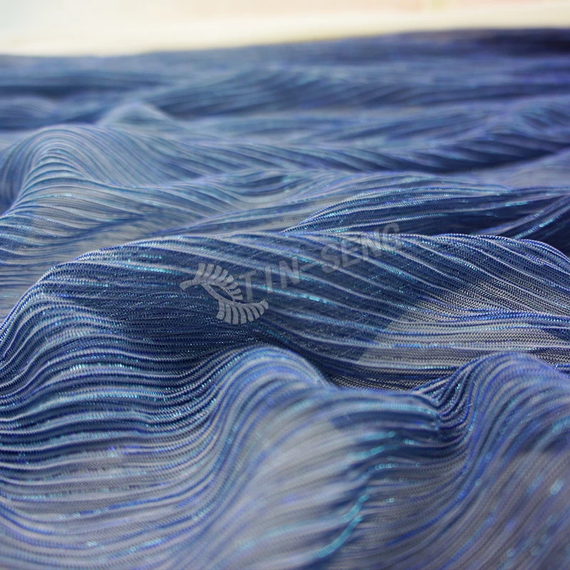 Ombre Navy Knitted Lurex Fabric for Sari