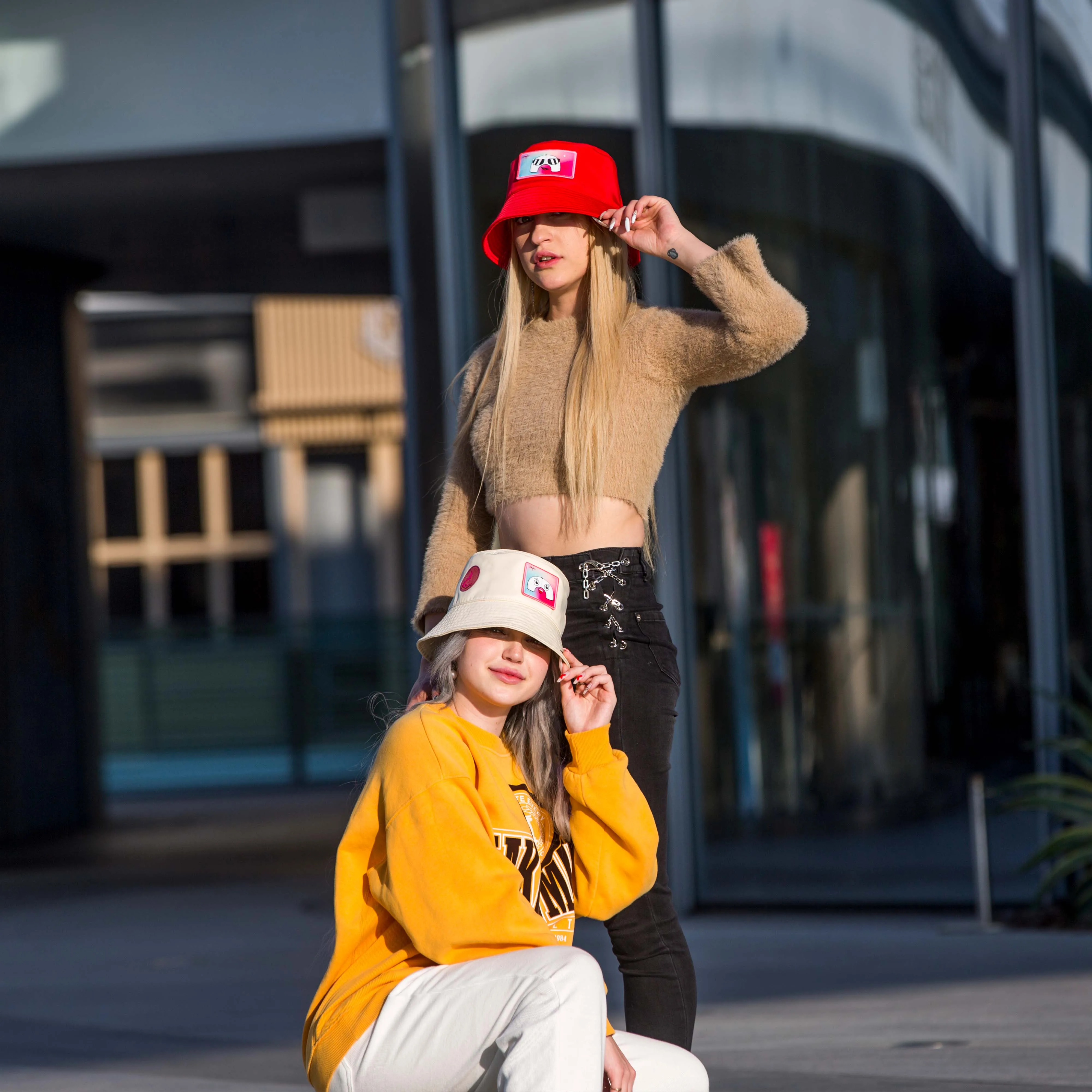 ZAMFUN Red Color Replaceable NFC Patches Fisherman Hats Bucket Hat For Women