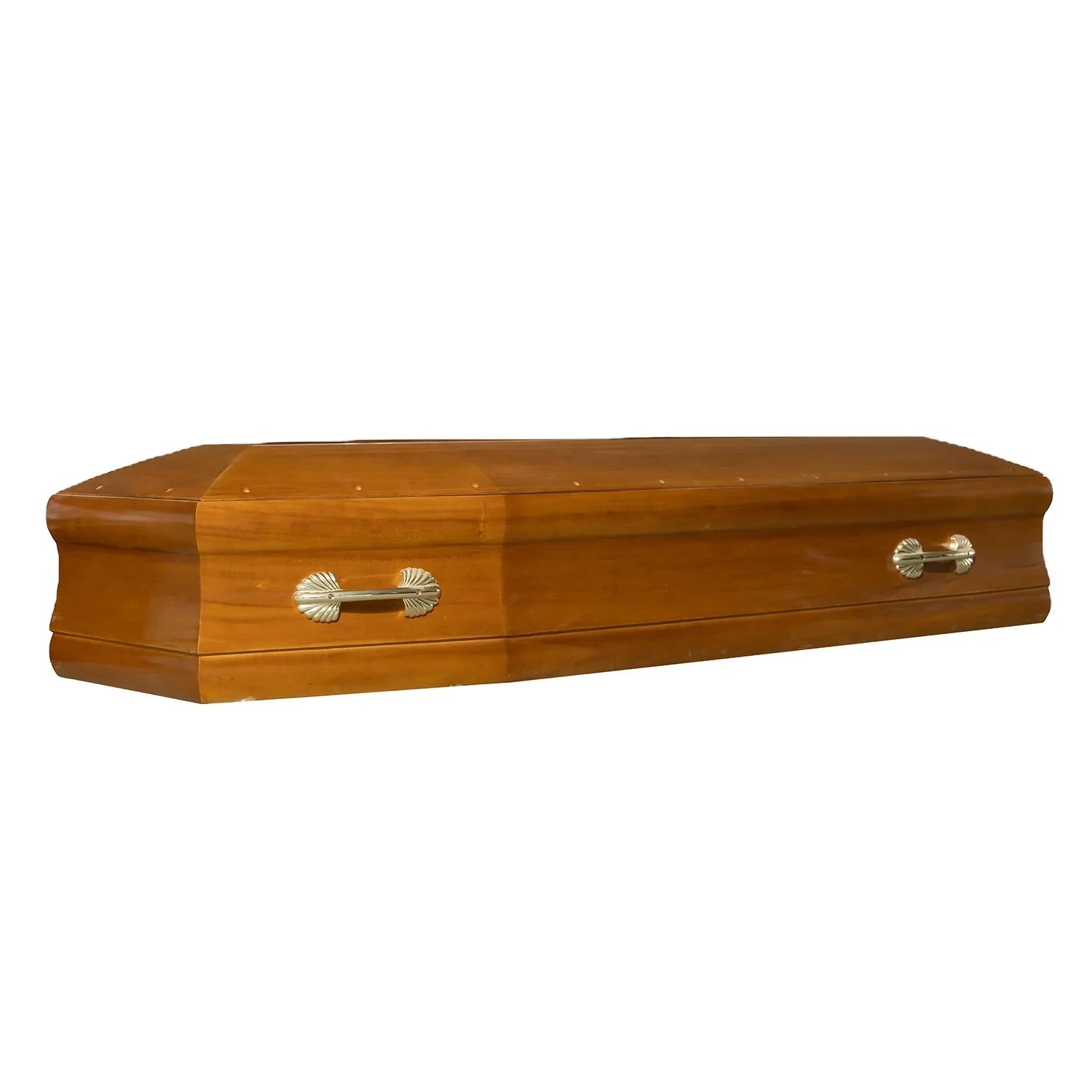 Exported Chinese Top Quality  High Gloss Almond Velvet Funeral Fine Solid Wooden Casket